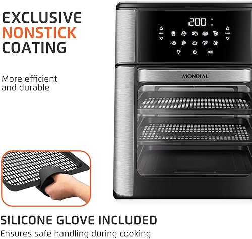 Miniatura 4 de Horno freidora de aire 1800W, capacidad de 12.7 cuartos de galón, panel de pantalla táctil, apagado automático - negro y acero inoxidable - Mondial