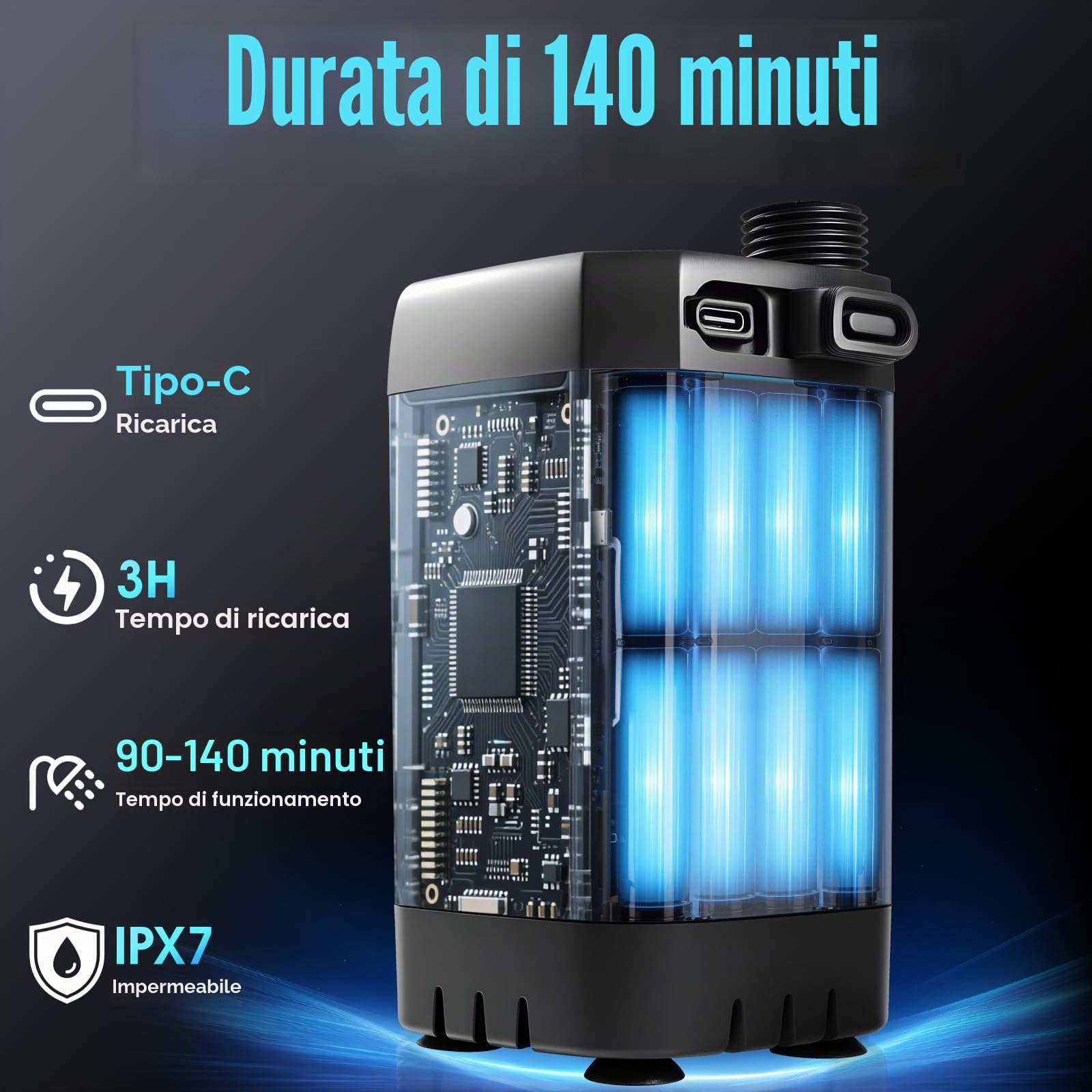 Doccia portatile con riscaldatore, doccia portatile per campeggio con riscaldatore con spegnimento automatico da 2000W, 4 modalità di spruzzo, durata 140 minuti, display LED, pompa doccia portatile