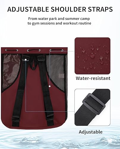 Miniatura 6 de WANDF Mochila de Malla con Cordón para Natación, con Bolsillo para Artículos Húmedos, para Natación, Gimnasio y Equipo de Entrenamiento