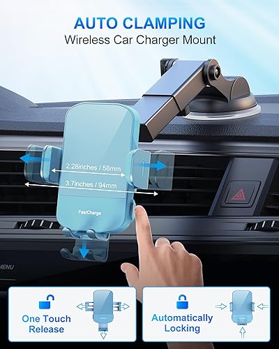 Miniatura 4 de CHGeek 15W Carga rápida Auto Sujeción Cargador de coche Soporte de teléfono Teléfono (Cyan)