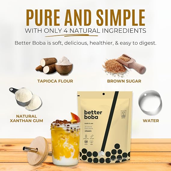 Better Boba Tapioca Pearls 8 Oz | Classic Kosher Brown Sugar Boba Pearls - Non-GMO, Vegan, Gluten-Free - 12 Servings | Boba Balls for Boba Tea, Bubble Tea Drinks