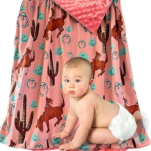 Cobija vaquera para bebé Manta occidental para bebé Manta vaquera para bebé y bebé Manta de vaquero rosa Manta de vaquero y caballo caballo negro