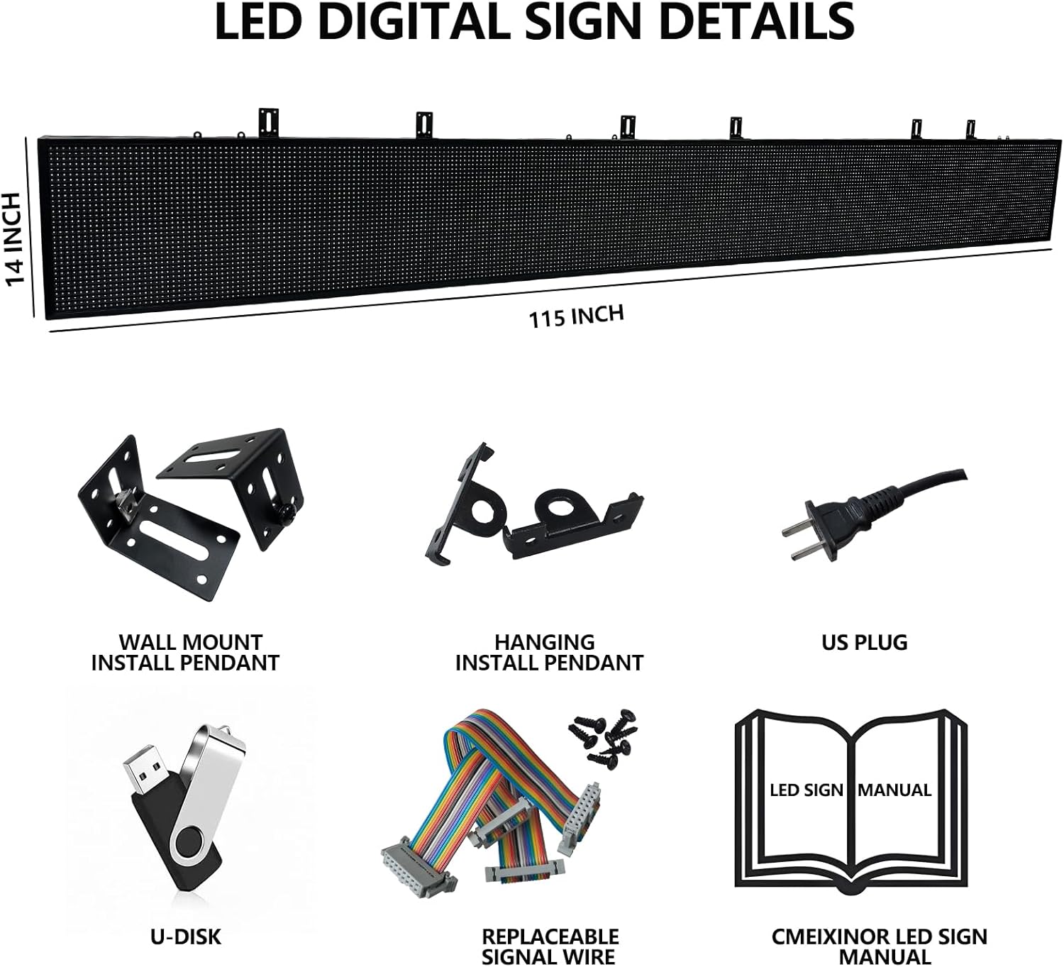 P10 LED Programmable Advertising Sign, High Brightnes Outdoor Digital Sign Waterproof, WiFi Control LED Open Signs for Business, Electronic Message Display Board 115"X14" - Image 7