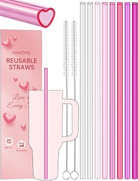 NiHome 12" Reusable Heart Shaped Straws Fit for Stanley Tumbler 40/30/64oz