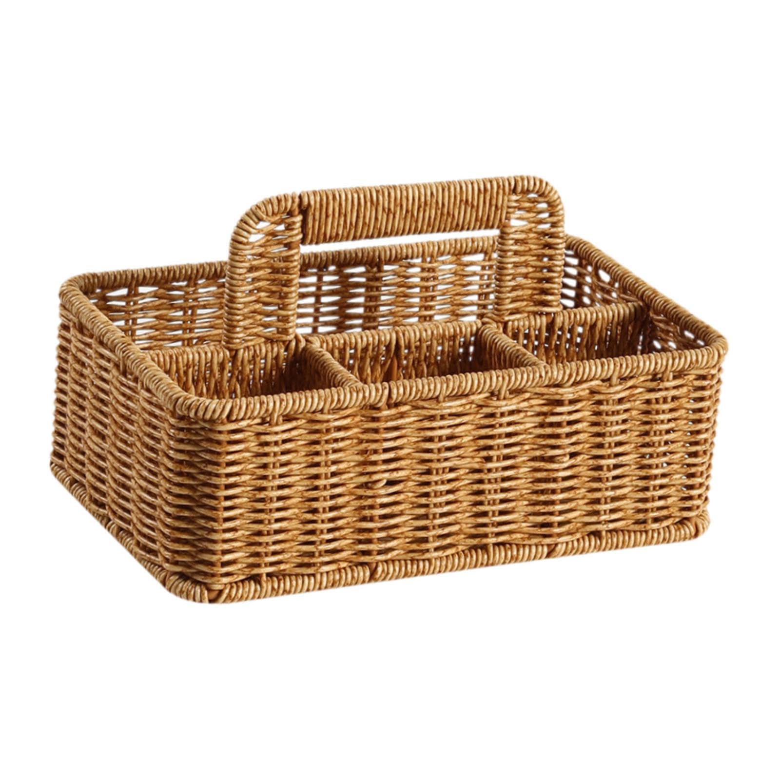 Panier de rangement tissé tri sélectif 4 compartiments linge de maison