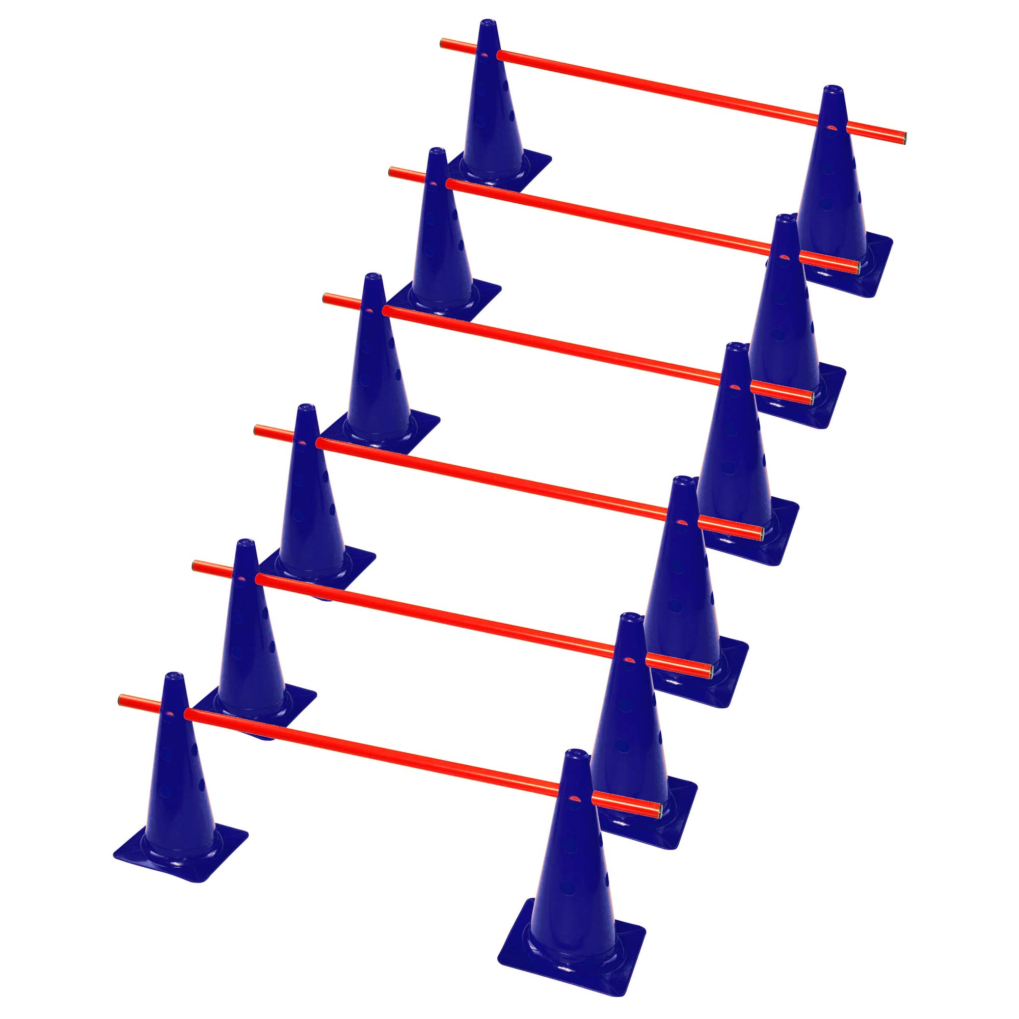 Lot de 6 haies | 12 cônes bleus : 30 cm | 6 barres rouges : 1 m