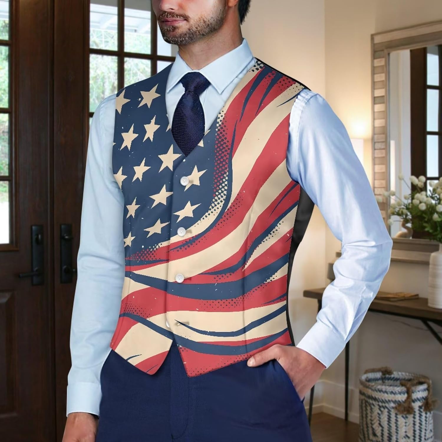 Men's Woven Cloth Suit Vest Casual Waistcoat Tuxedo Vests Sleeveless Jacket Suit Vest for Groomsman