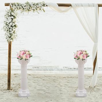 White Decorative Roman Pillar Greek Columns 35.4inch Tall Elegant Wedding Roman Column Pillars Stand Set Flower Pot Columns Pedestal for Ceremony Party Garden Outdoor Indoor Decor 2