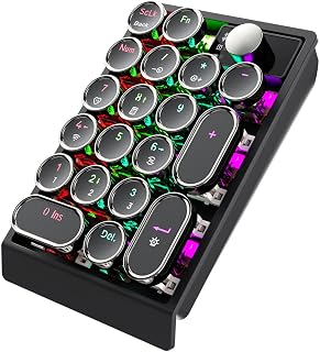 Acogedor テンキー 19 キー ワイヤレス メカニカル ボード、RGB バックライト付き、ホットスワップ可能、3 モード (BT/2.4G/USB-C)、1000mAh、ラップト PC 用レトロ ダイヤル