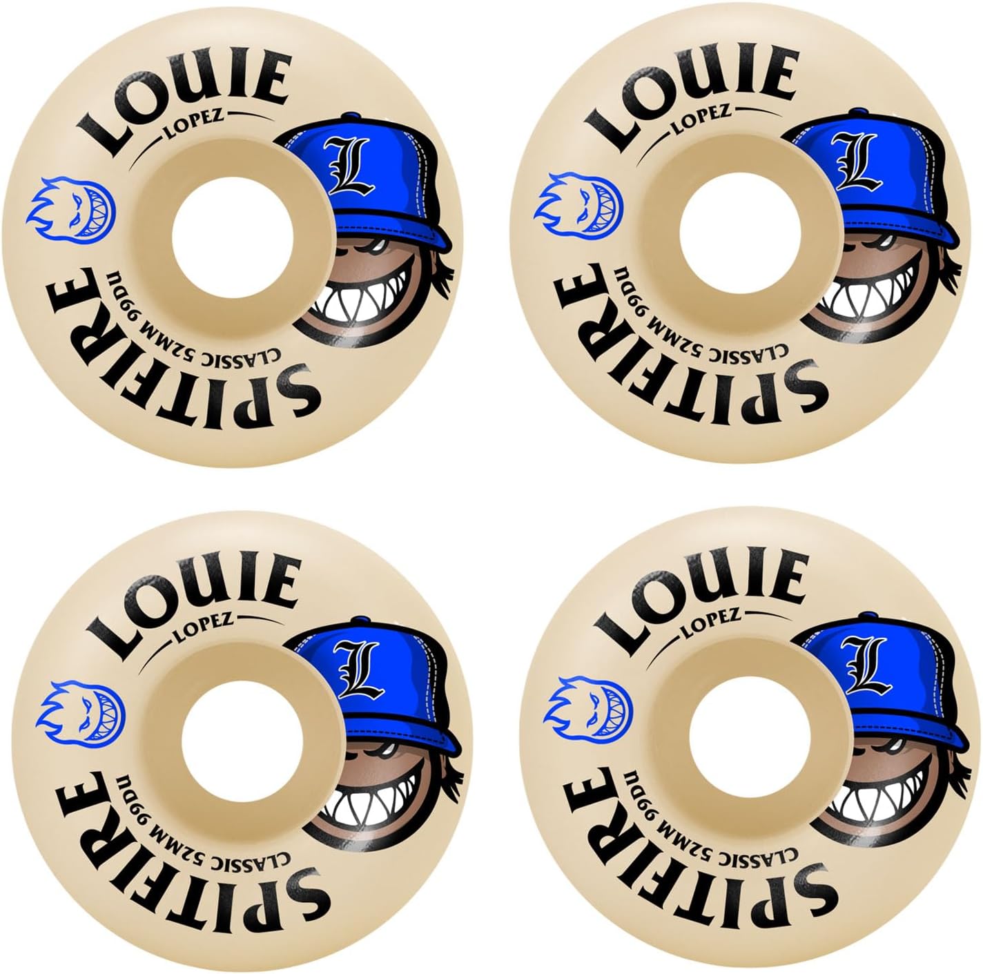 Spitfire Skateboard Wheels 52mm Louie Lopez Burn Squad Classic F4 99A White