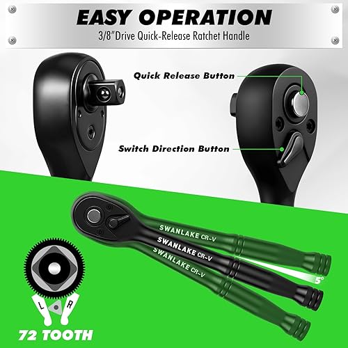 Miniatura 13 de SWANLAKE - Juego de 9 llaves de impacto métricas de 1/2 pulgada, tuerca de eje de husillo, 1.142 in-1.496 in, CR-V