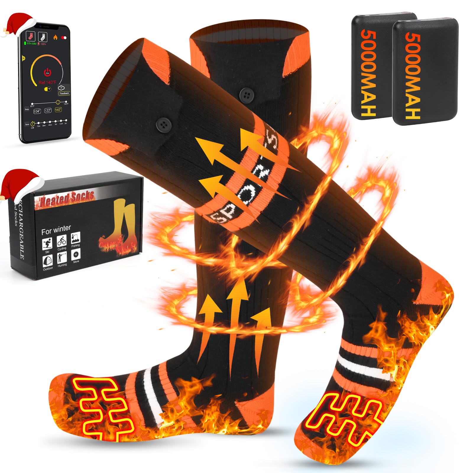 Beheizbare Socken Herren Damen 5000mAh – Elektrische Wärmesocken Mit APP & Fernbedienung Für Ski & Outdoor
