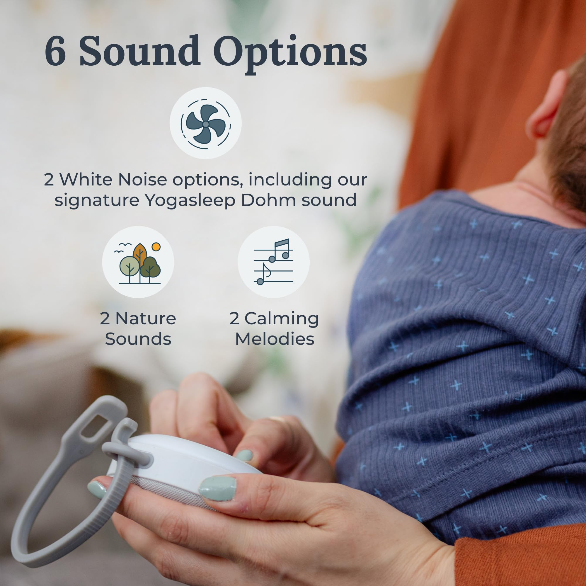 Yogasleep Hushh 2 tragbare Soundmaschine für Baby und Kinder, Tasten mit Hintergrundbeleuchtung und Nachtlicht, mehr Haltbarkeit, 6 beruhigende natürliche Klänge, einfach zu bedienender Timer