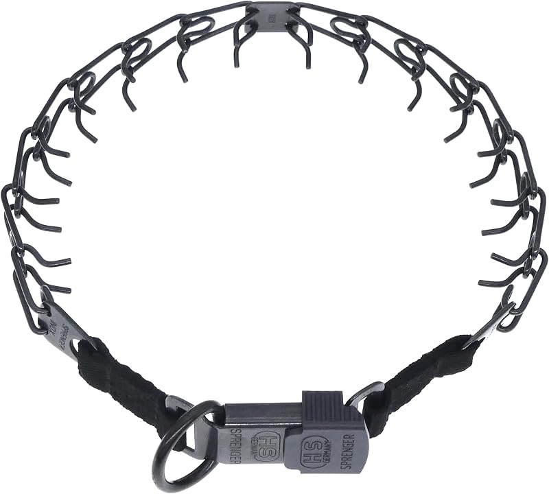 Coleira de Pinos para Adestramento de Cães Herm Sprenger em Aço Inoxidável Preto com Fecho ClicLock, 50,8–55,88 cm x 2,25 mm