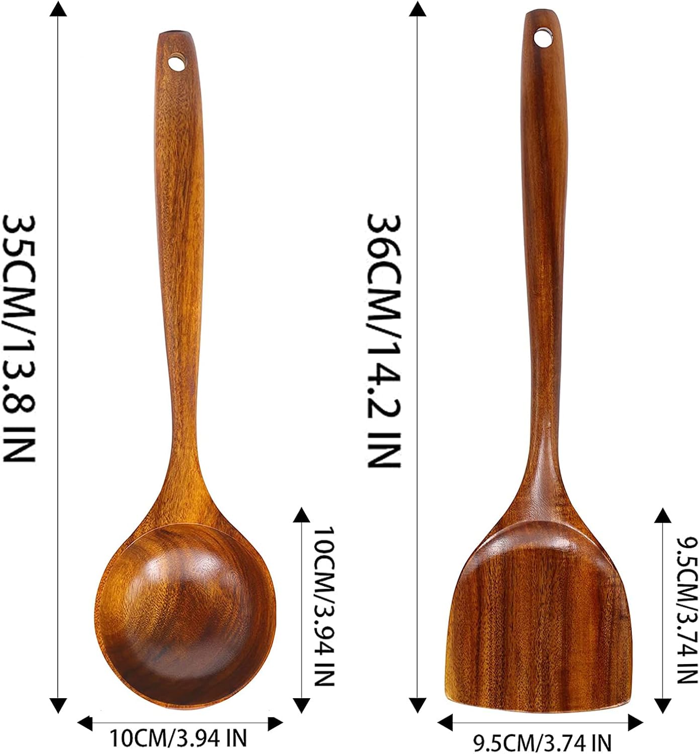 FJNATINH Wooden Wok Spatula Ladle Tool Set, 14-inch Long Handle Teak Wok Spatula - Image 2