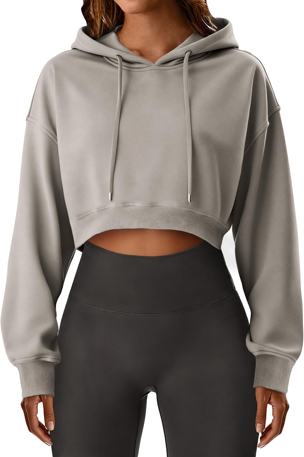 Remidoo Cropped Hoodie Women Long Sleeve Crop Top Casual Drawstring Hooded Sweatshirt