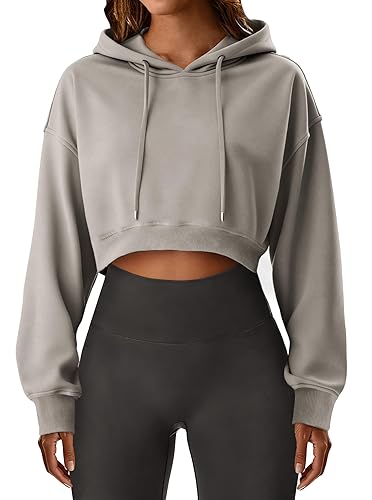Remidoo Cropped Hoodie Women Long Sleeve Crop Top Casual Drawstring
