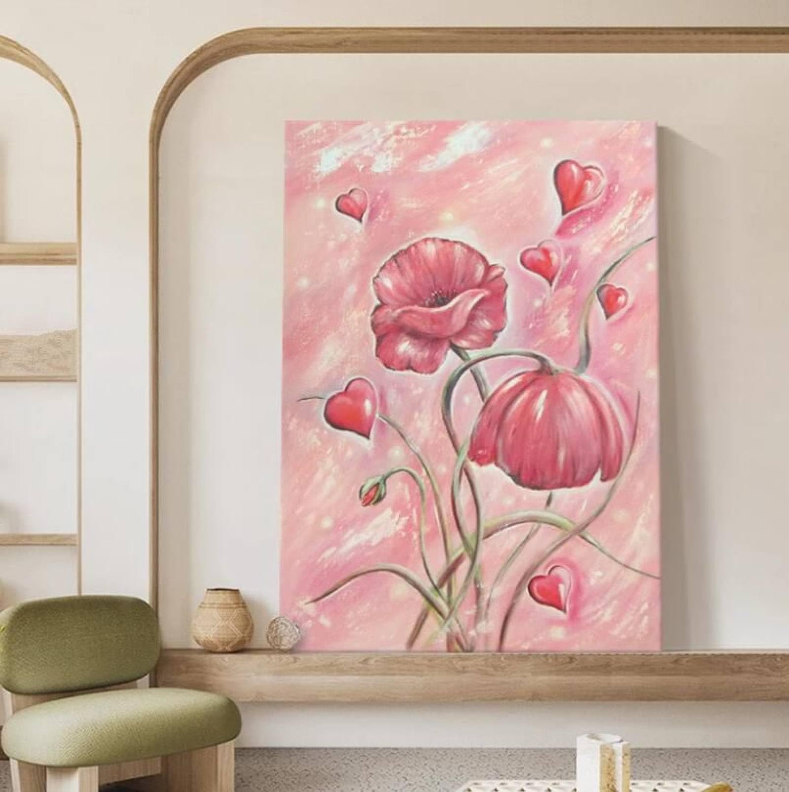 Art mural sur toile grand format : peinture florale abstraite fait main pour salon et chambre