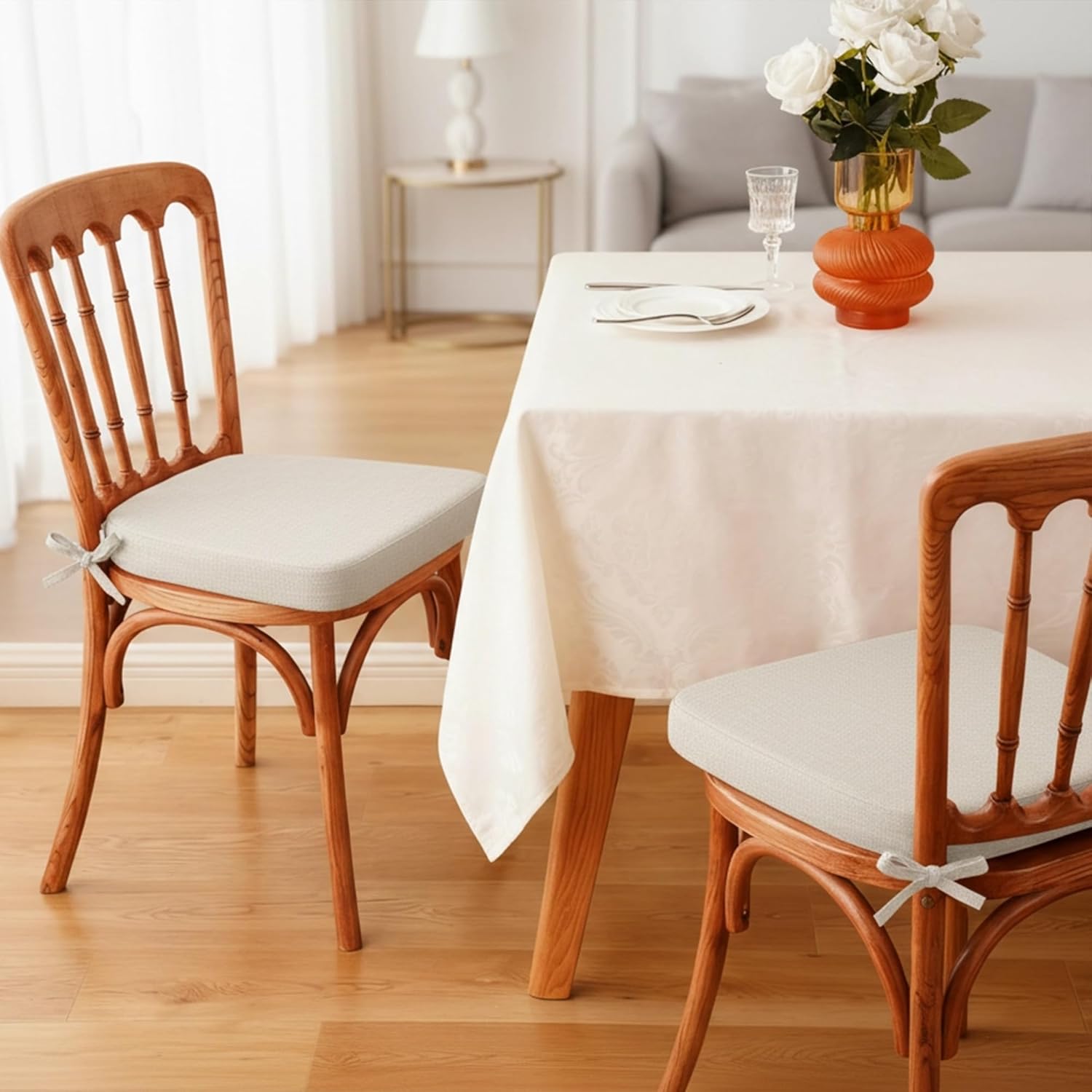 Beige Dining Chair Cushions with Ties, Waterproof Outdoor Seat Pads with Non-Slip Backing, Machine Washable Removable Cover, 16"x16"x2", Set of 2