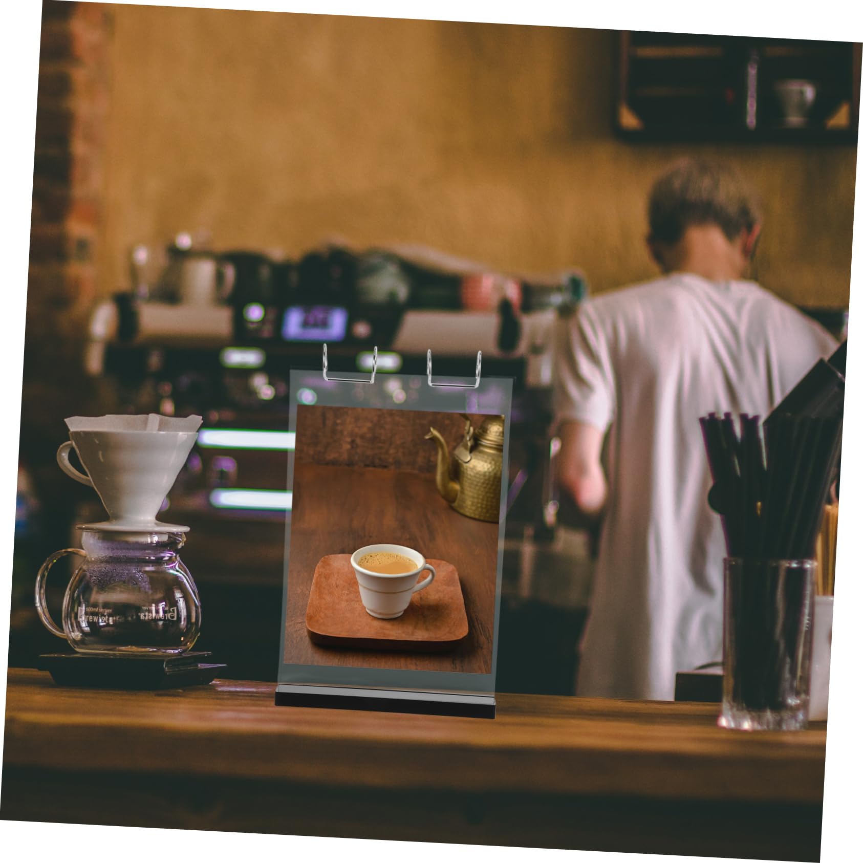 MAGICLULU Expositor de Menús de Acrílico Negro de 6 Páginas, Doble Cara | Cafeterías y Teterías, Diseño Abatible Fundas de Pvc, Estructura de Hierro