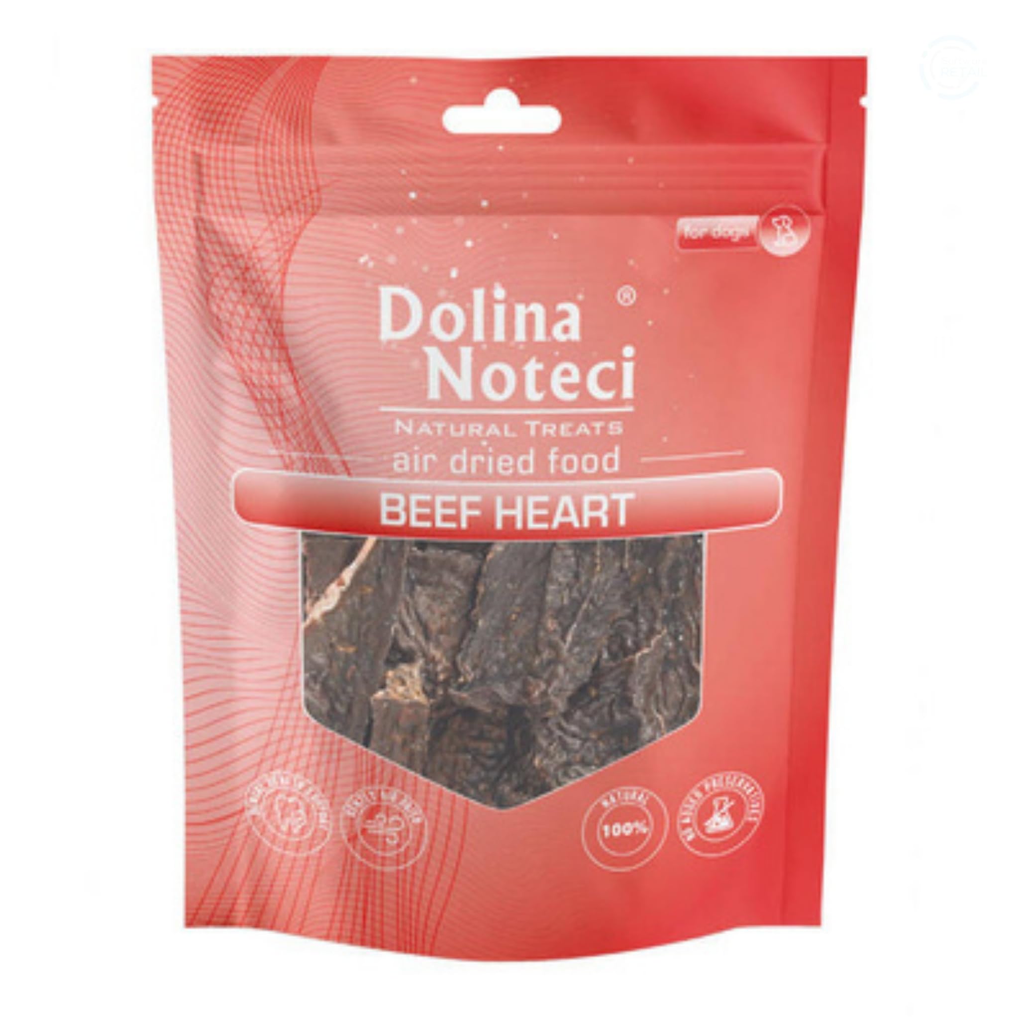 Dolina Noteci Premium 100% Natural Beef Heart Dog Treats 100g - Grain-Free Beef Heart, High Protein Low Fat Training Reward, Taurine-Rich Superfood for Active Dogs & Athletic Breeds