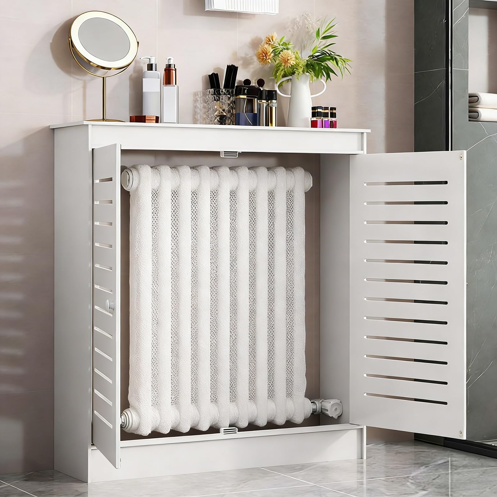 Cubre Radiadores Blancos con 2 Puertas Cubre Radiador Pequeño Cubreradiadores Modernos para el Cuarto de Baño, la Sala de Estar, Armario Decorativo para Calefacción(100x20x80cm)