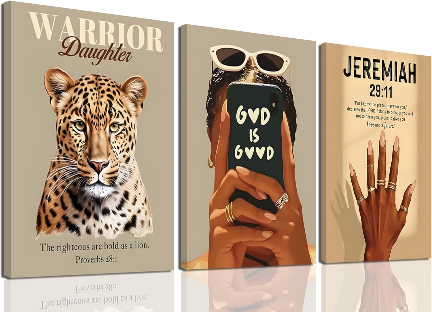 Christian Cheetah Wall Art for Black Women, African American Leopard Print Bible Verse Wall Decor, Trendy Bedroom Bathroom Office Home Decor, Framed 12x16