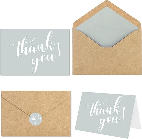 Miniatura 4 de AZAZA Paquete de 96 tarjetas de agradecimiento con sobres de papel kraft y calcomanías, tarjetas grises de 4 x 6 pulgadas, tarjetas de