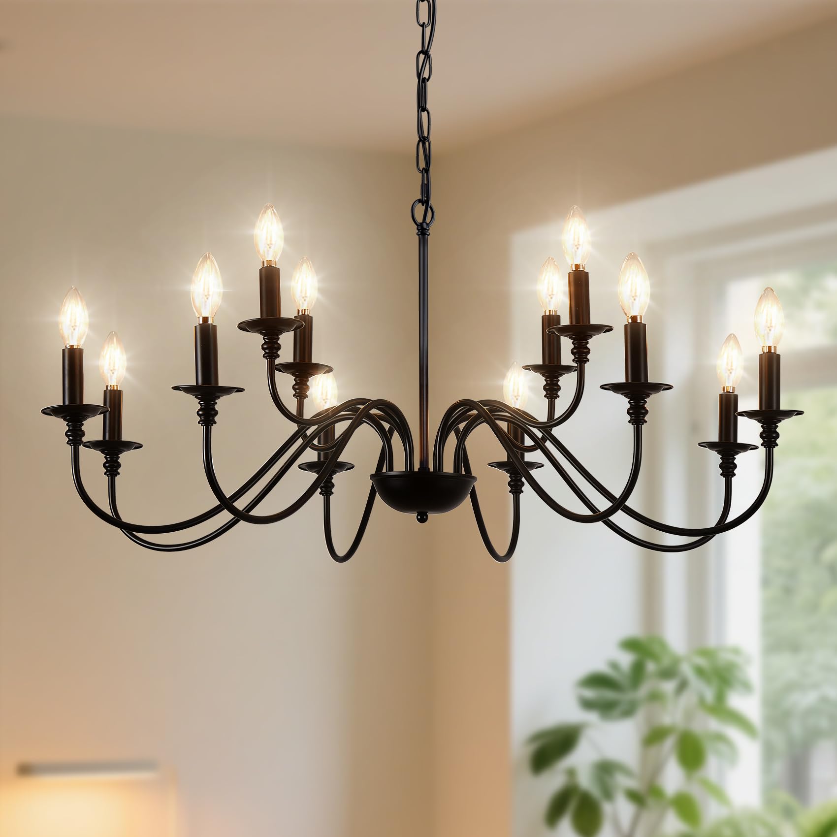 Photo 1 of Depuley Farmhouse Chandelier for Dining Room: Antique 12-Light Candle Chandelier Industrial Hanging Ceiling Light Fixture for Kitchen - Black Rustic Vintage Iron Chandeliers for Living Room
