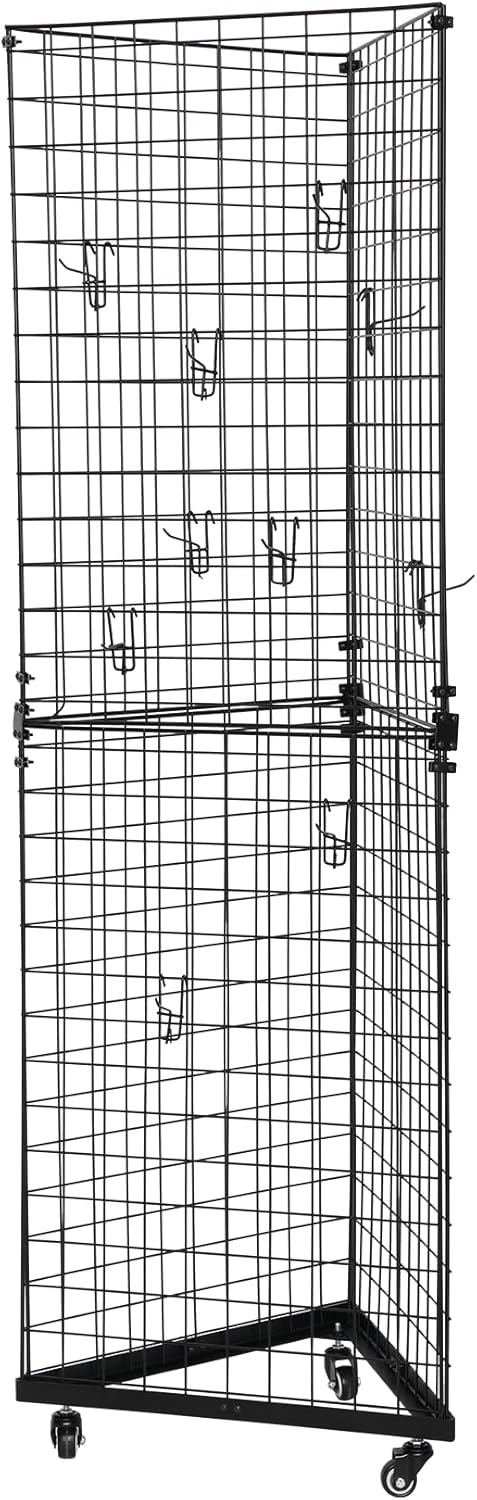 Triangular Gridwall Panel Display Stand, Floor-Standing Grid Display Rack, Heavy Duty Metal Gridwall Display Stand for Retail, Craft Fairs, Home Organization - Black
