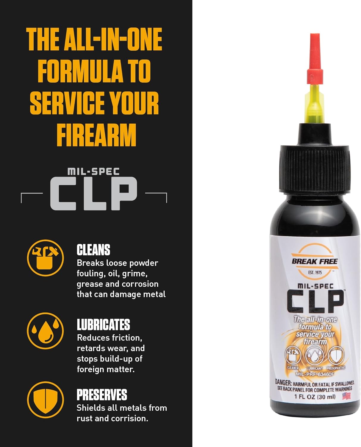 Break Free CLP Cleaner Lubricant Gun Cleaner Spray Bottle Synthetic Handgun Lube 1 Pint + Needle Applicator 1 fl oz