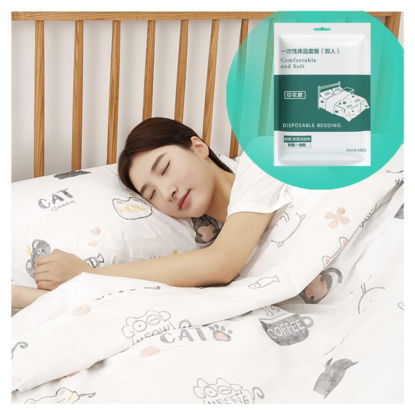 4 PCS Disposable Bed Sheets Travel Sheets for Hotel, Disposable Sheets for Bed Travel Bedding Cover Portable Sheet with 1 Quilt Cover, 1 Sheet and 2 Pillowcase for Travel Business Trip Spa Hotel