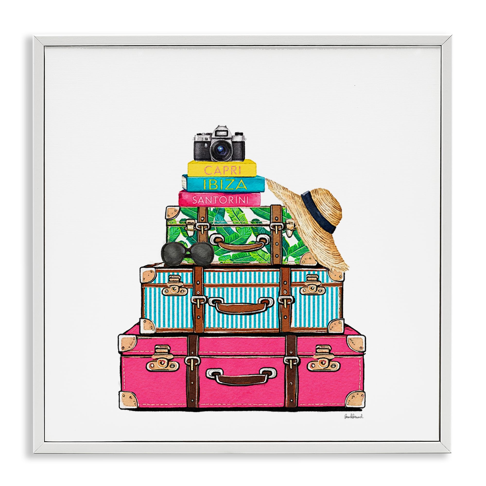 Stupell Industries 'Glam Travel Suitcases', Framed Giclee Art, White, 17 x 17 Inches, Easy to Hang and Sturdy, Made in USA, by Amanda Greenwood