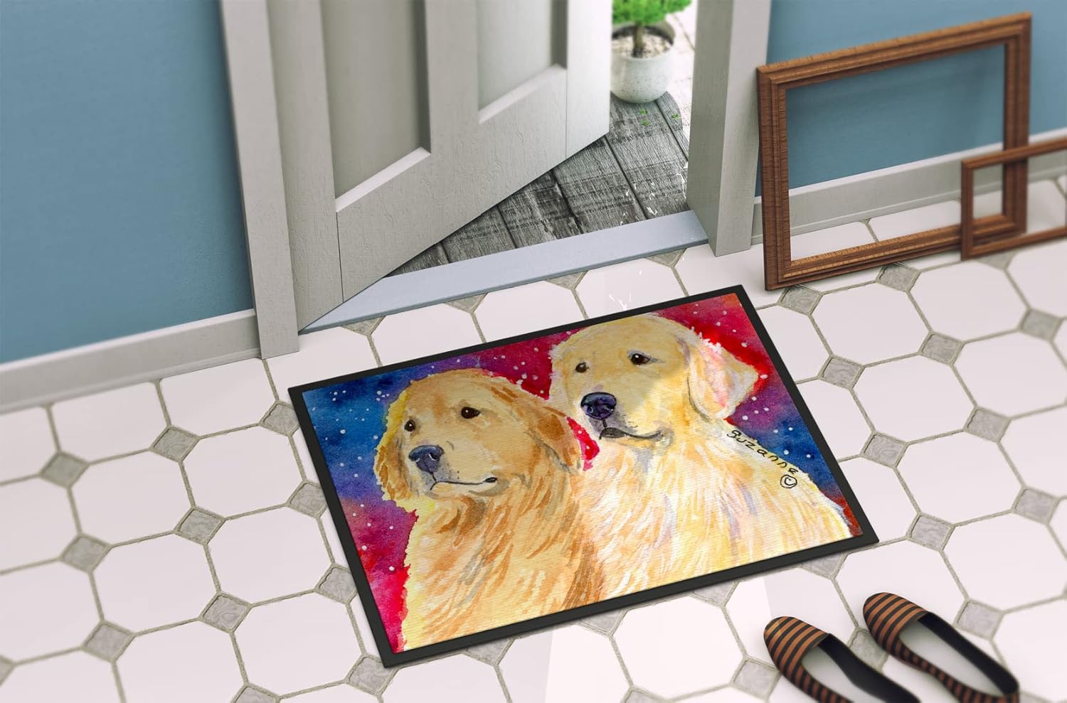Caroline's Treasures SS8754MAT Golden Retriever Doormat 18x27 Front Door Mat Indoor Outdoor Rugs for Entryway, Non Slip Washable Low Pile, 18H X 27W