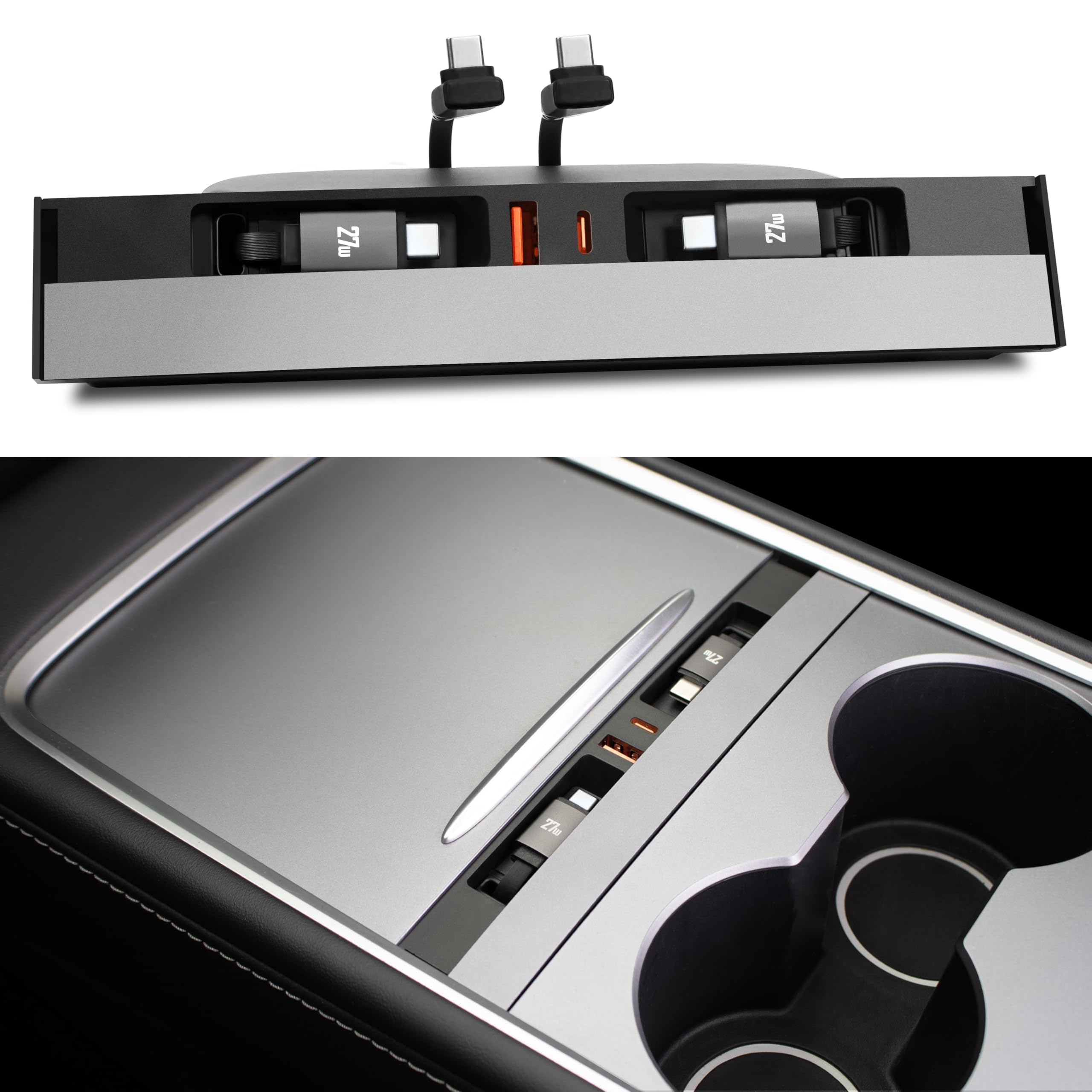 1Pc Cargador USB Hub para Tesla Model Y 21-24, Model 3 21-23