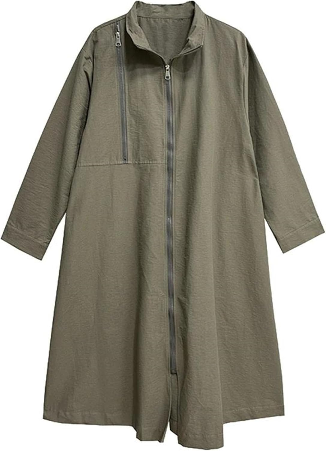 Women's Trench Coat Plus Size Long Coat Stand Collar Pocket Spring Fall Outerwear