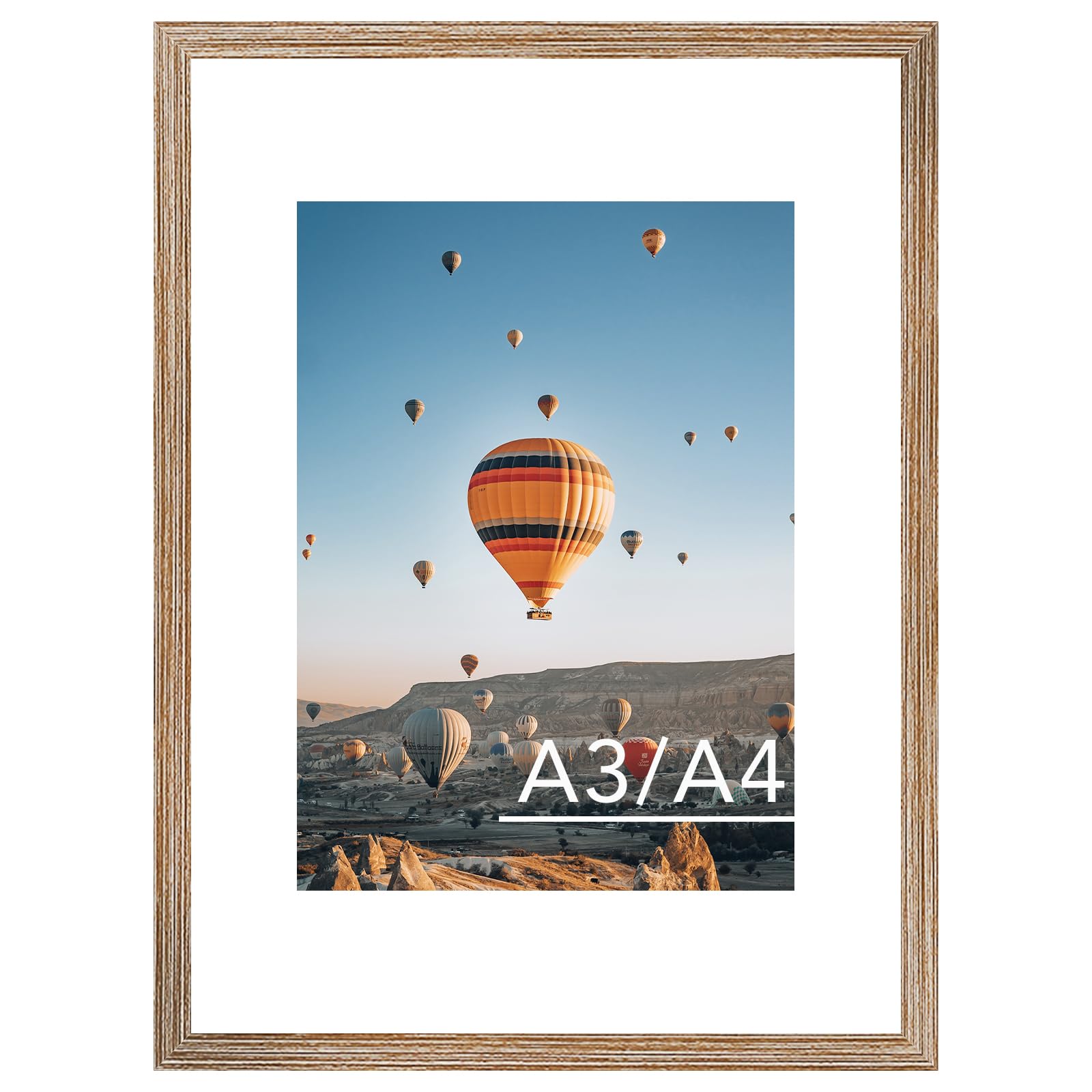 JCJMY 11.7x16.5 A3 Picture Frame Rustic Brown with 8.3x11.7 A4 Mat, Display Photo 8.3x11.7 with Mat or 11.7 x 16.5 Without Mat, Wall Hanging Large Frame with Plexiglass, Rustic Brown