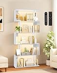 6 Bibliothèque géométrique en forme de S avec LED Lumière, toucher & Télécommande, grand plateau d'affichage autonome, armoire de rangement industrielle pour salon, chambre, bureau(blanc)