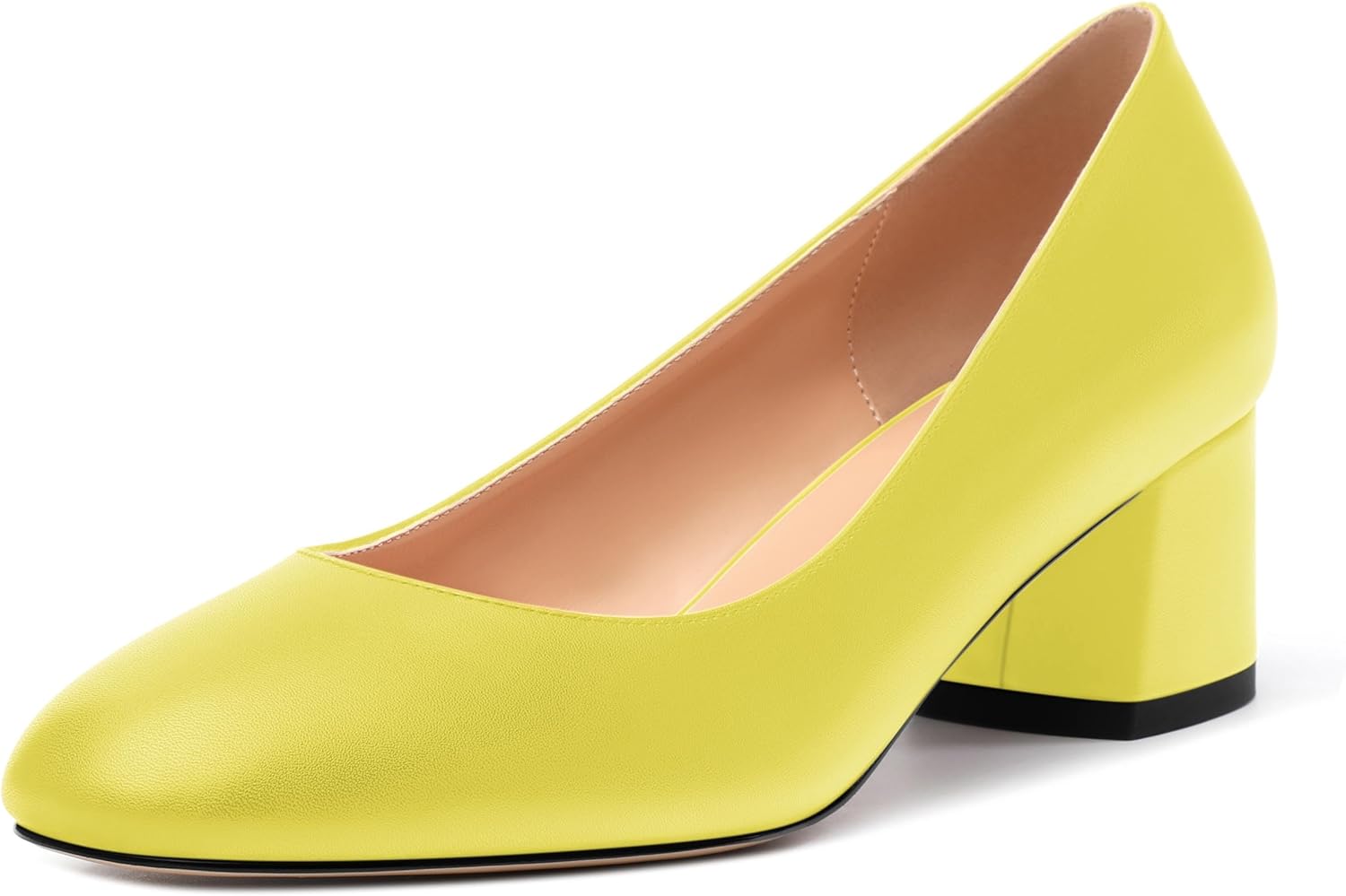 Womens Round Closed Toe Low Heels Fashion Slip On Comfort Solid Matte Pumps