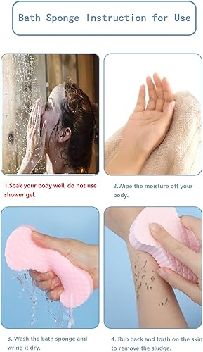 Miniatura 2 de BZG Paquete de 2 esponjas de baño exfoliantes para ducha para mujer, esponja de ducha, rosa y gris, 2 unidades (paquete de 1)