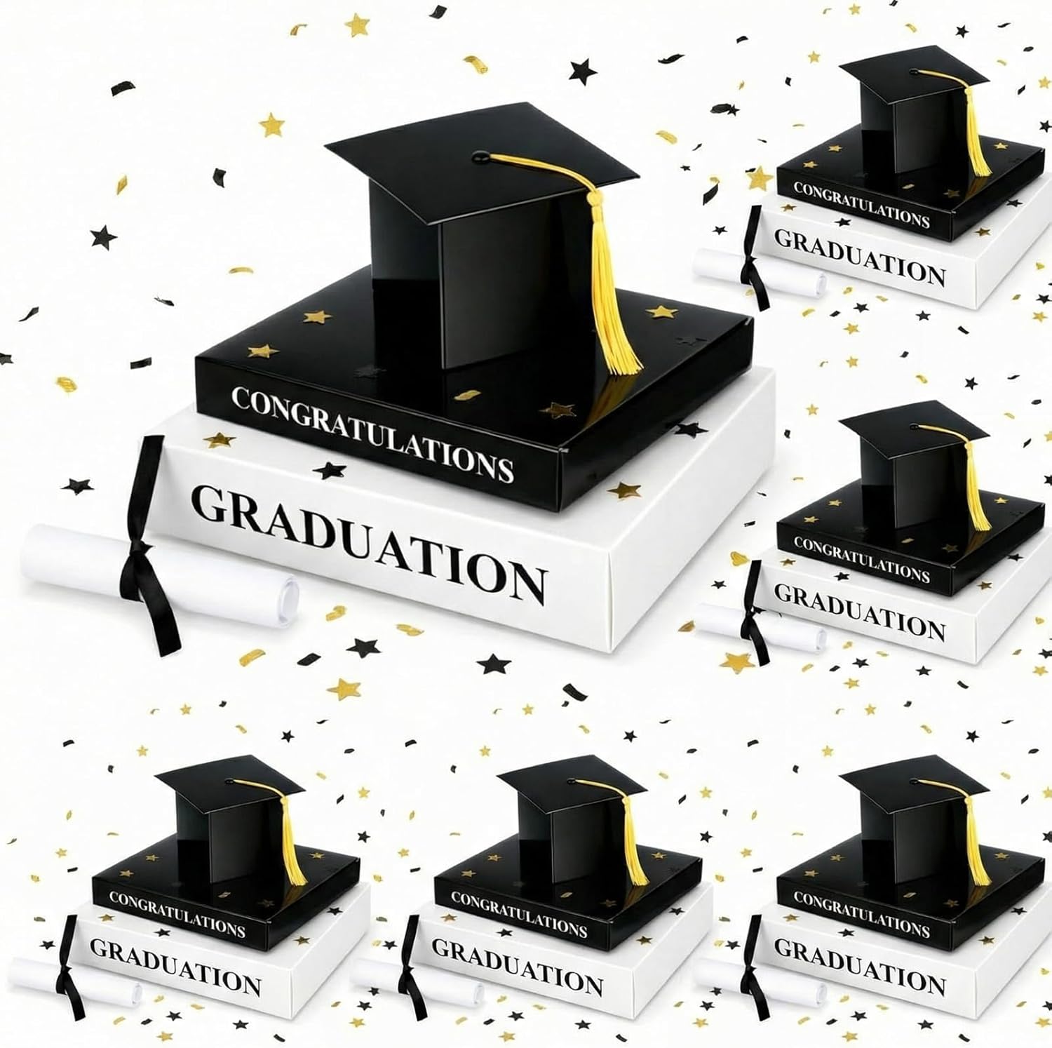 Epakh 6 Set Graduation Table Centerpiece Class of 2026, 3 Pcs Senior 2026 Graduation Cap and 9 Pcs Paper Book Stack Sign Table Toppers for High School College Bachelor Party Photo Props (Cute Style)