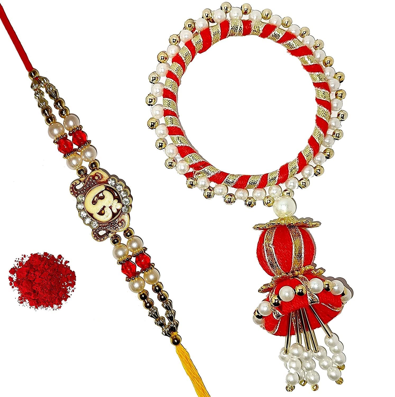 Lyonic Kundan Gold Plated Rajasthani Jaipuri Chuda Rakhi For Brother/Bhaiya Bhabhi Combo (Set Of - 1 Combo) Made In India For Men (B09B65JRDV) Amazon Price History, Amazon Price Tracker