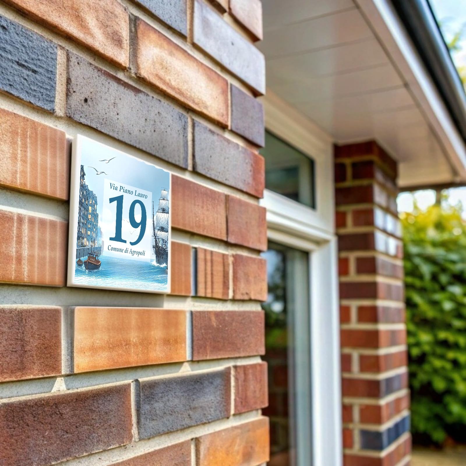 Mattonella Numero Civico Personalizzato da Esterno - Targa in Ceramica 15x15 cm per Indirizzo, Nome Famiglia, Testo - Resistente e Personalizzabile (MARE)