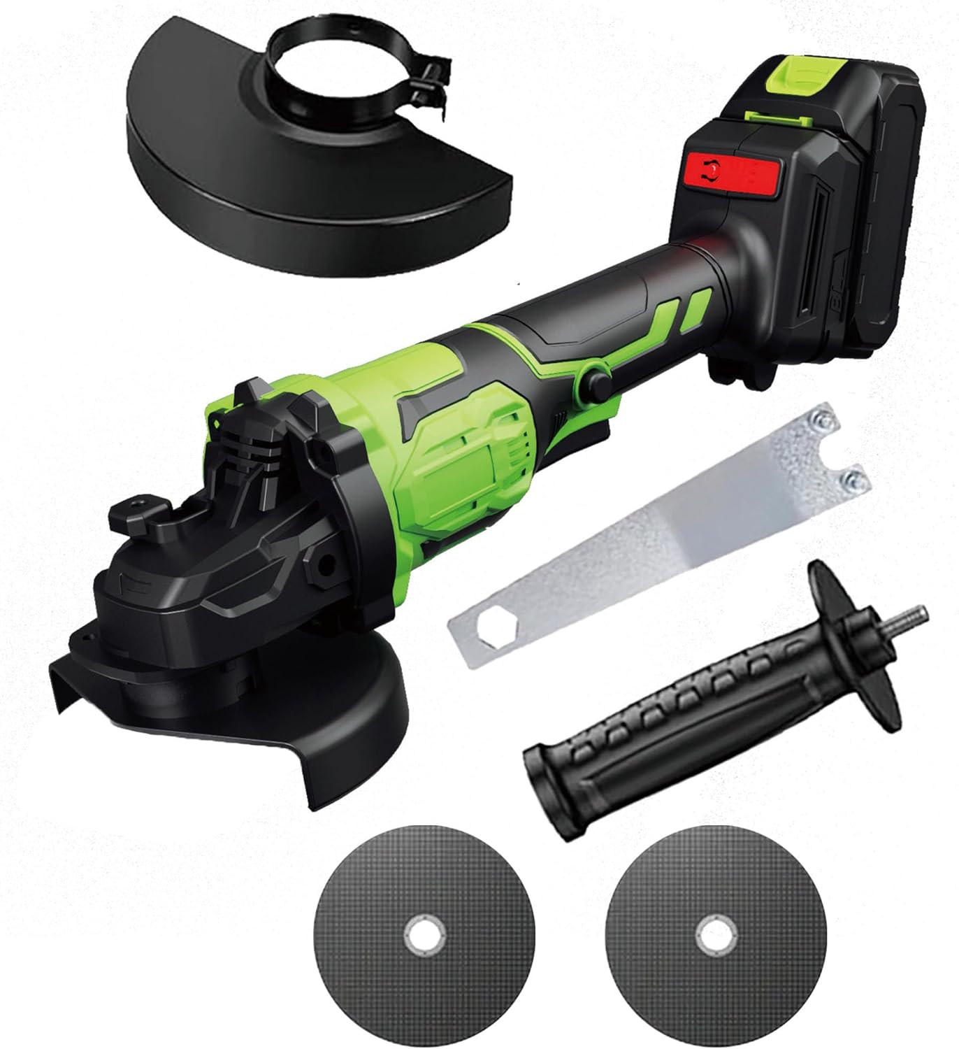 Lithium-ion Cordless Angle Grinder - Fast Charging Kit | Lightweight Design | Multi-Function Cutting and Grinding | Suitable for Wood, Metal, and Stone (2 upgraded batteries + plastic box)