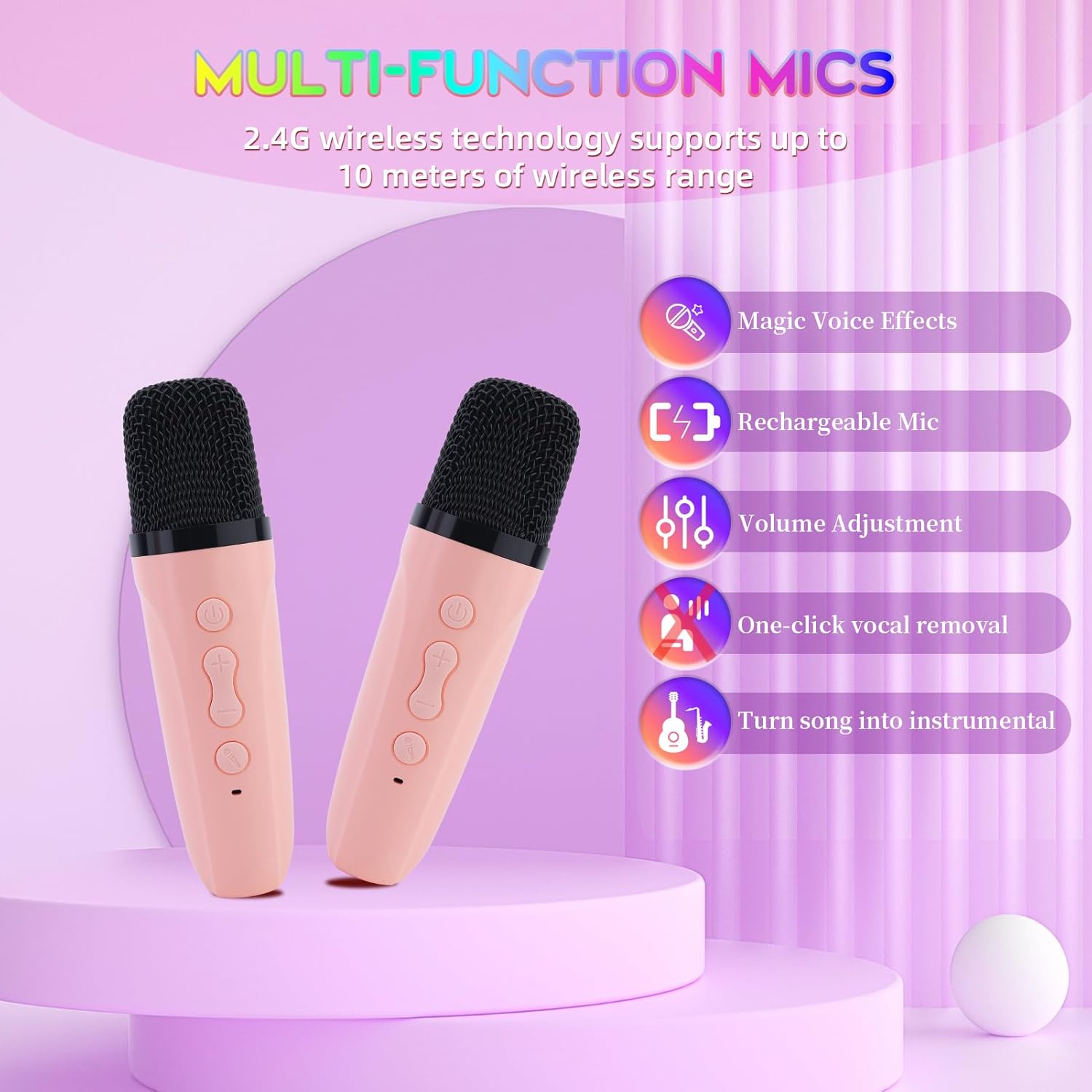 Karaoke Machine for Kids Adults,Portable Bluetooth Mini Karaoke Microphone Singing Speaker with 2 Wireless Mic and Light,Toys for All Smartphones,Birthday,Family,Home Party - Image 3