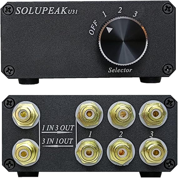 SOLUPEAK Premium RCA Switch Box, 3 in 1 Out Audio Switch, Stereo Switch