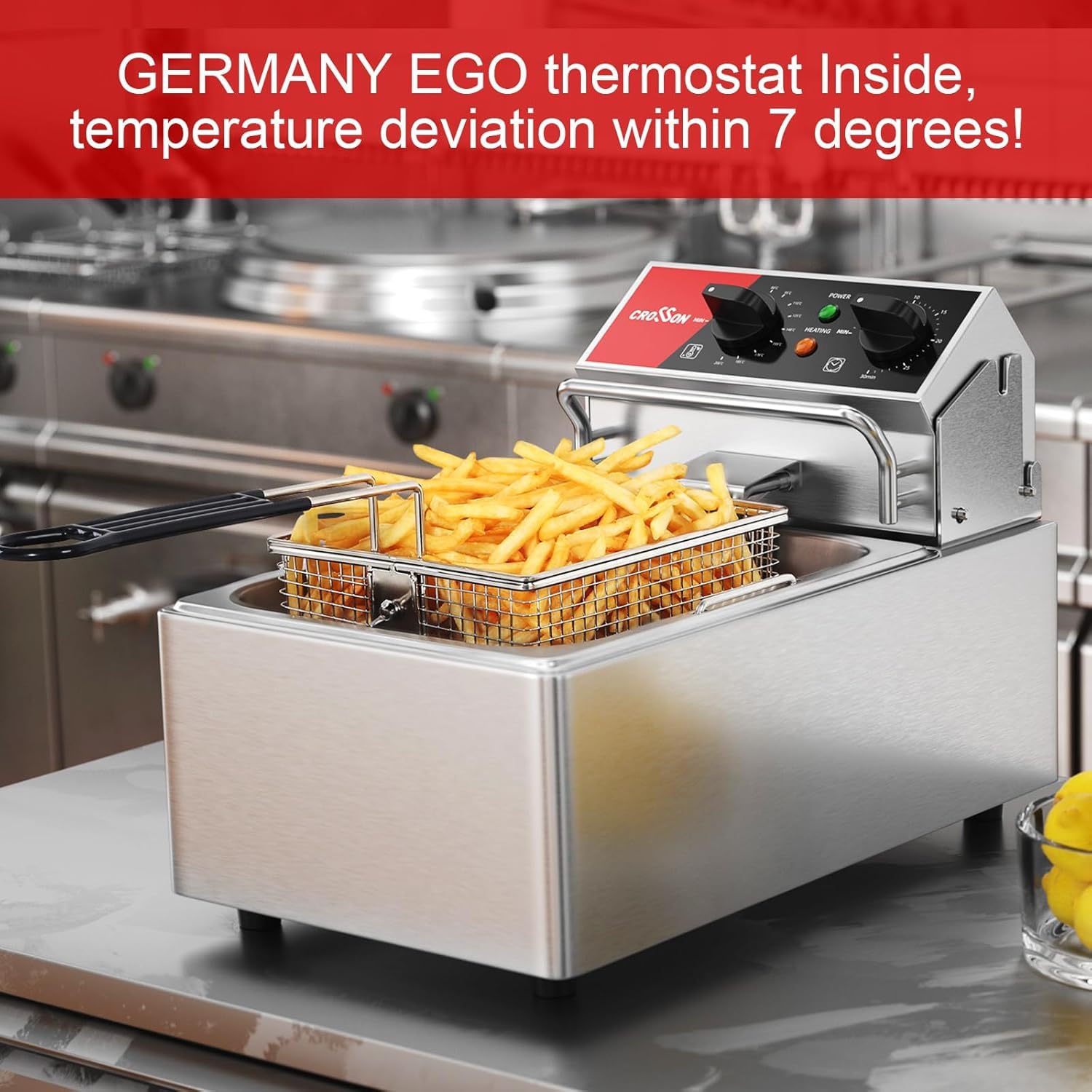 Comptoir de friteuse électrique CROSSON répertorié ETL 13Lbs avec panier solide facile à assembler, récipient d’huile amovible pour restaurant à usage domestique-230V, friteuse commerciale 3000W