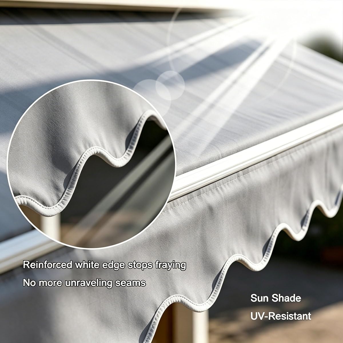 Générique Lambrequin de Rechange pour Store Banne avec Jonc de Fixation, Volant Seul Toile Polyester Imperméable Anti-UV, Tissu de Remplacement pour Terrasse Balcon Jardin(Gray Stripes,B330cmxH20cm)