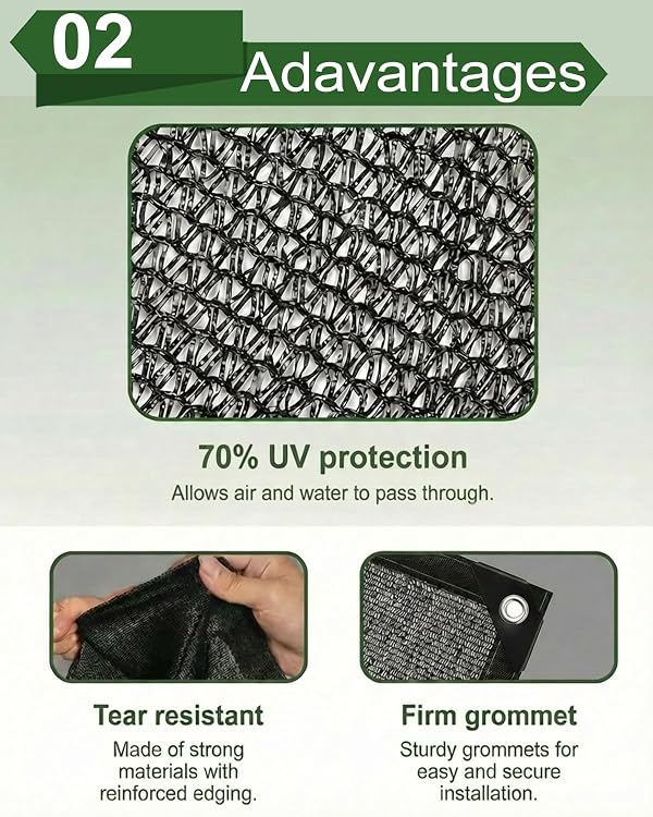 vensovo 70% Sunblock Shade Cloth Net Black Resistant - 8x12 Ft Garden Shade Mesh for Plant Cover, Greenhouse, Chicken Coop, Kennels, Tomatoes Plants by vensovo - Image 3