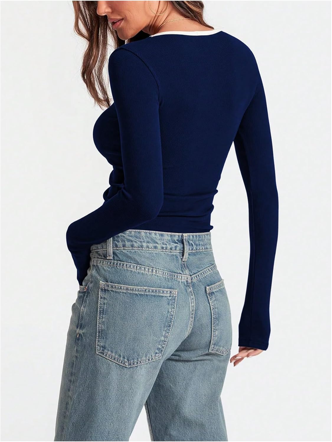 SOLY HUX Women's Long Sleeve Fitted Tops Scoop Neck Tight Dressy Casual T Shirts Vintage Tees - Image 2